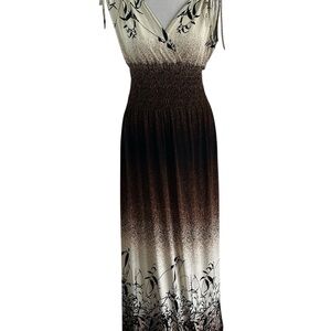 Neutral Ombré Botanical Maxi Dress /Earthy Boho Minimalist Sleeveless Dress SzL